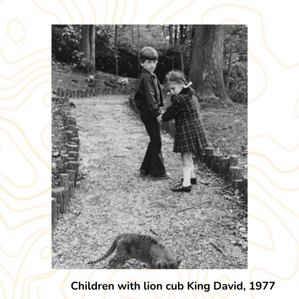 Children with Lion cub King David, 1977